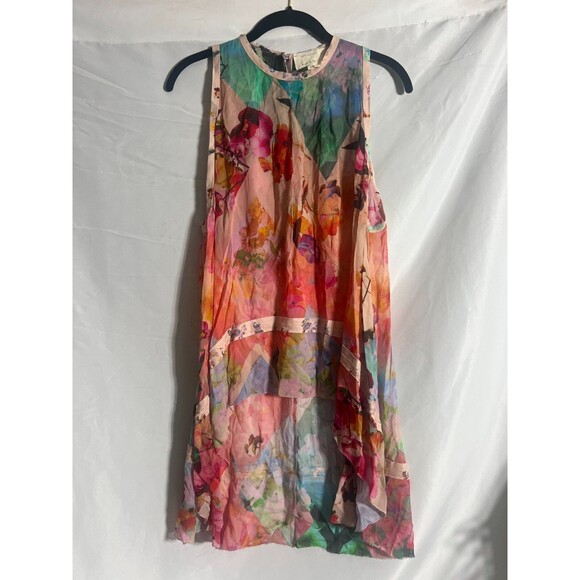 Nicole Miller Artelier BLUSH/MULTI WATERCOLOR Floral Hi-Low Top Sz PS - Picture 1 of 10